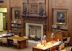 photo of carved fireplace mantle, Austin Flint Reading Room, HSL circa 2003