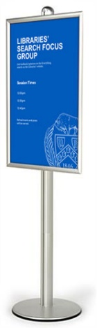 Poster Stand in the University Libraries. 
