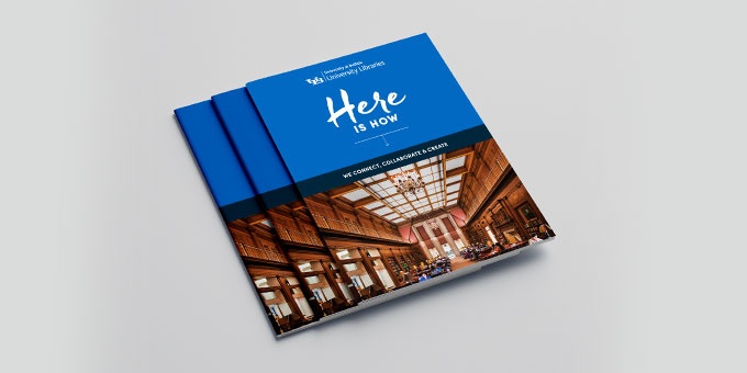 Picture of the Libraries Viewbooks spread on a table.