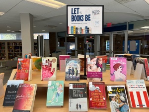 Banned books featured on the Let Books Be book display in Lockwood Library.