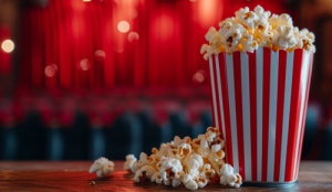 Overflowing popcorn bucket.