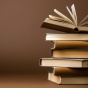 stack of books. 