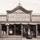 In black and white, Broadway Market furniture store. 