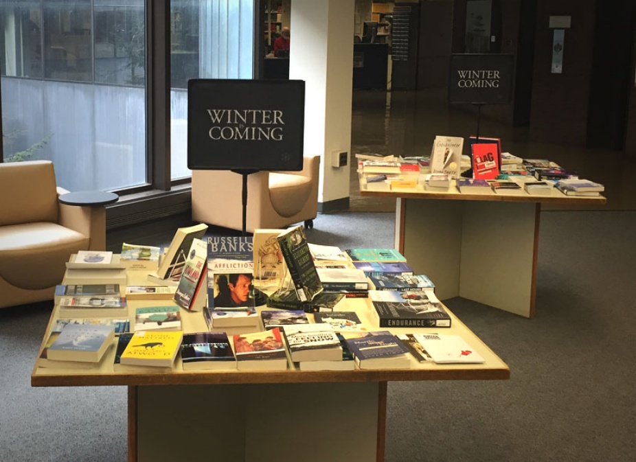 Winter is Coming display in Lockwood library.