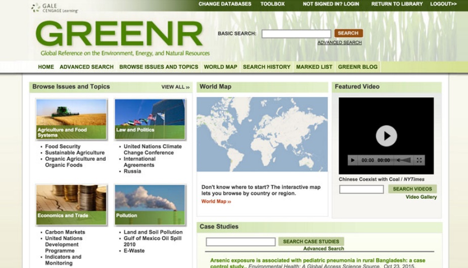 Screenshot of the Greenr database webpage.