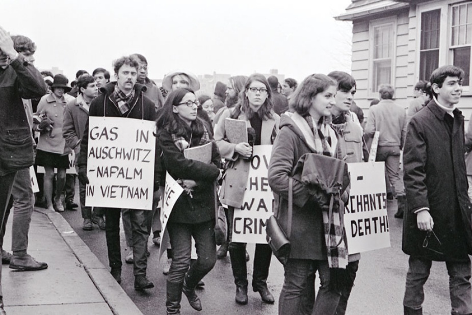 Black and white photo of a protest from 1967. 