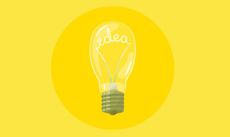 Yellow light bulb over yellow background graphic.
