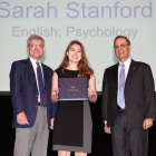 Sarah Stanford with UB Provost Charles F. Zukoski (left) and UB President Satish K. Tripathi (right). 