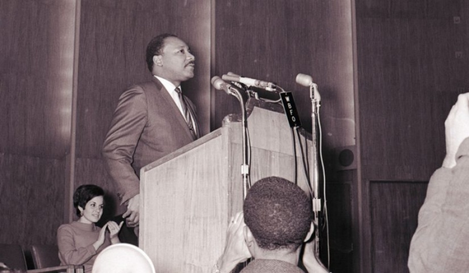 Photo of Martin Luther King Jr. speaking in Buffalo. 