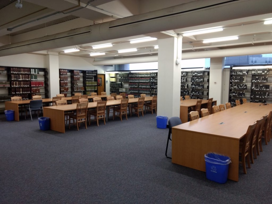 Photo of the sixth floor Reading Room in the Law Library. 