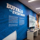 Photo of the Buffalo vs Everybody exhibition in Silverman Library. 