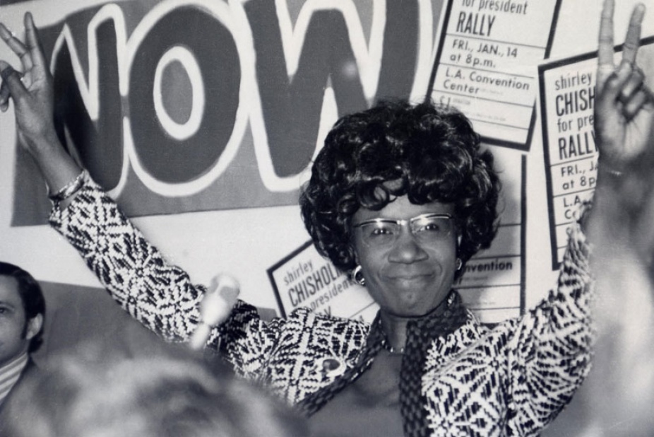 Black and white photo of Shirley Chisholm.