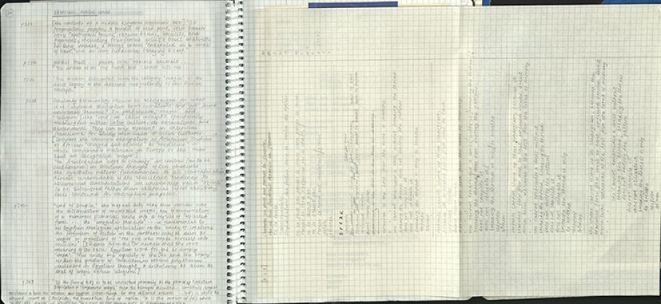 Fig. 10. “Egyptian Magic cont’d.,” from the notebook for the blue pearl, 2000, Carton 10, PCMS-0089, Anne Blonstein Collection, 1975-2011, The Poetry Collection of the University Libraries, University at Buffalo, The State University of New York. 