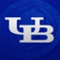 White University at Buffalo logo over blue background. 