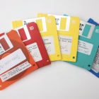 Flat lay of colorful floppy disks. 
