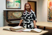 BreAnna Rice in the University Archives. 
