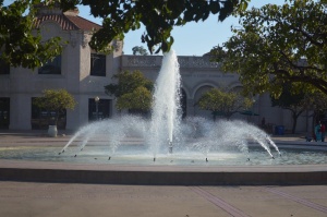 Fountain in front of the Fleet Science Center at Balboa Park. 