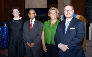 Evviva Weinraub Lajoie, Satish K. Tripathi, Feraldine Byrne Nason, and James Maynard pose for a photo. 
