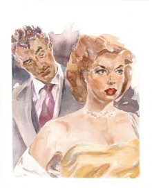 A watercolor by Morse, replicating the original cover art for Big Red's Daughter by John McPartland. 