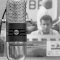 Black and white microphone closeup. 