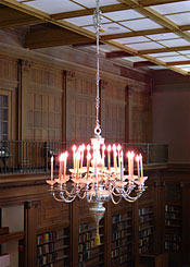 photo of one of two chandeliers in Austin Flint Reading Room, HSL circa 2003