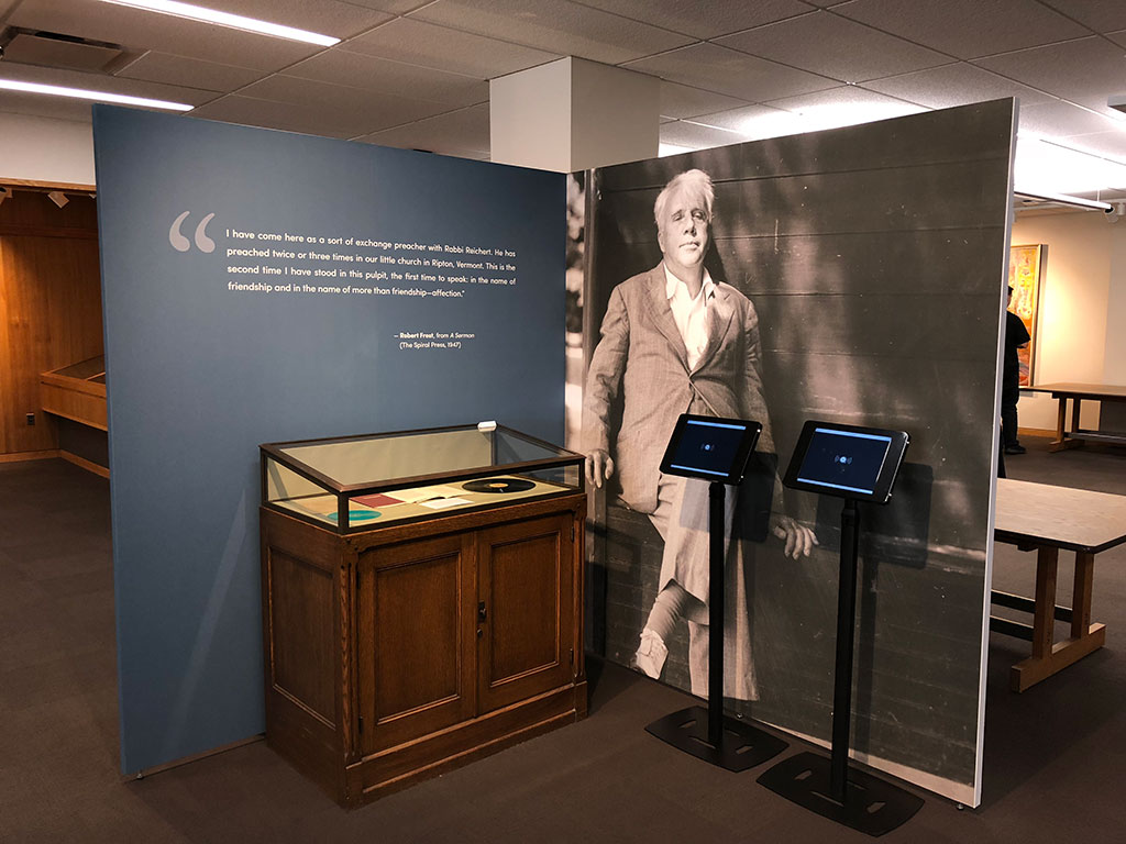 Exhibit panels in Special Collections 4th floor Capen Hall