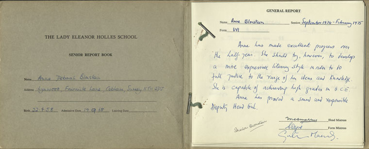 Opening pages from The Lady Eleanor Holles Senior Report Book