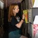 Student looking at vinyl records in the Music Library