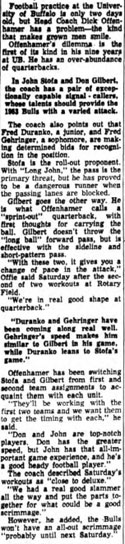 Newspaper clipping: U B has problem 4 quarterbacks