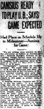 Newspaper clipping: Canisius ready to play U B Says game expected