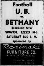 Ad: U B vs Bethany WWOL 1120 radio